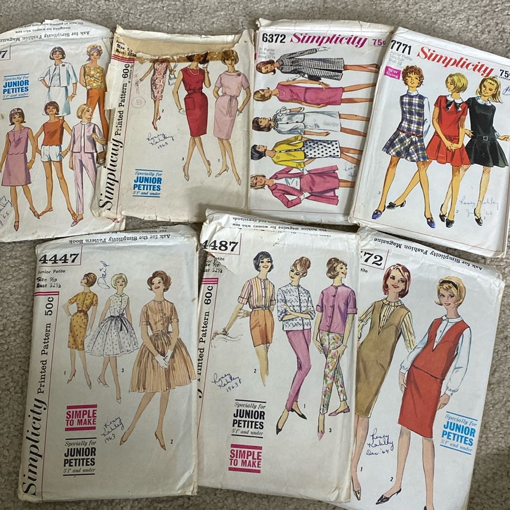 Set of 7 Vintage Sewing Patterns Simplicity Junior Petite Size 9JP 60s designs